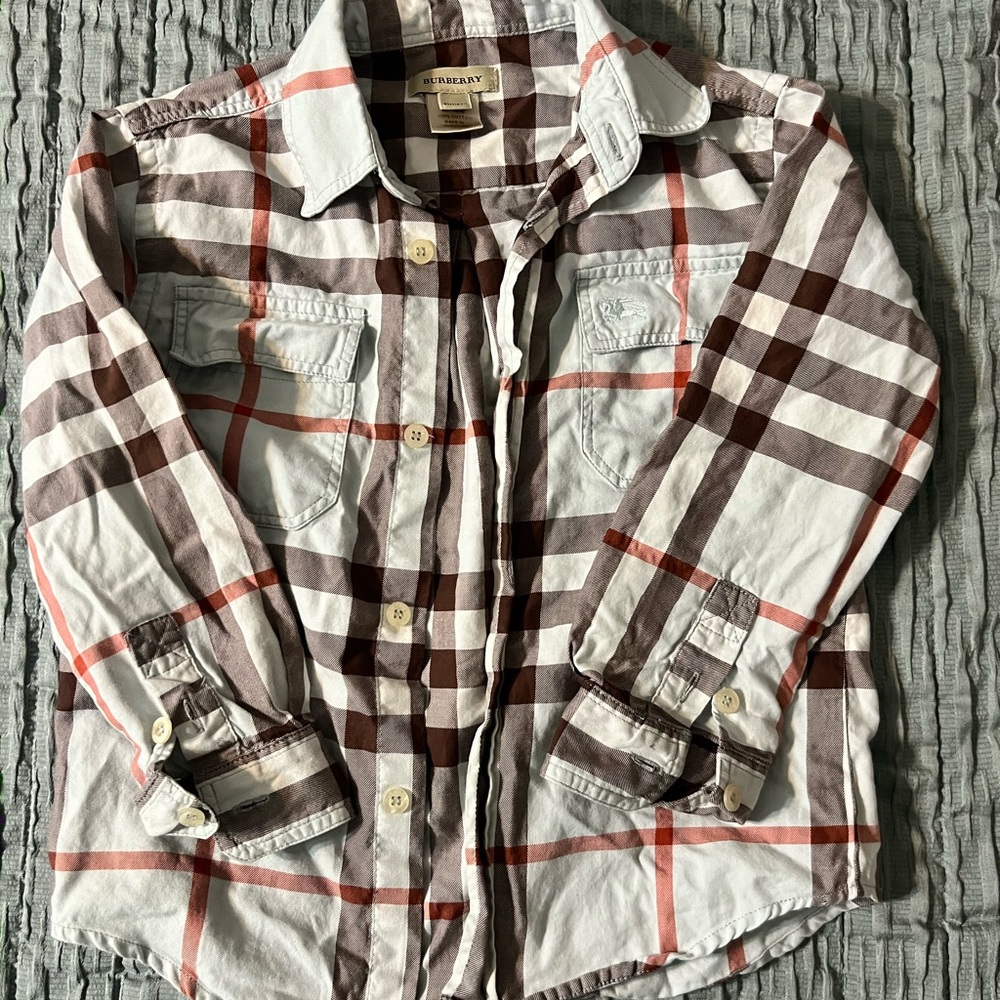 Burberry Kids Brown and Blue Checkered Button-Down Shirt